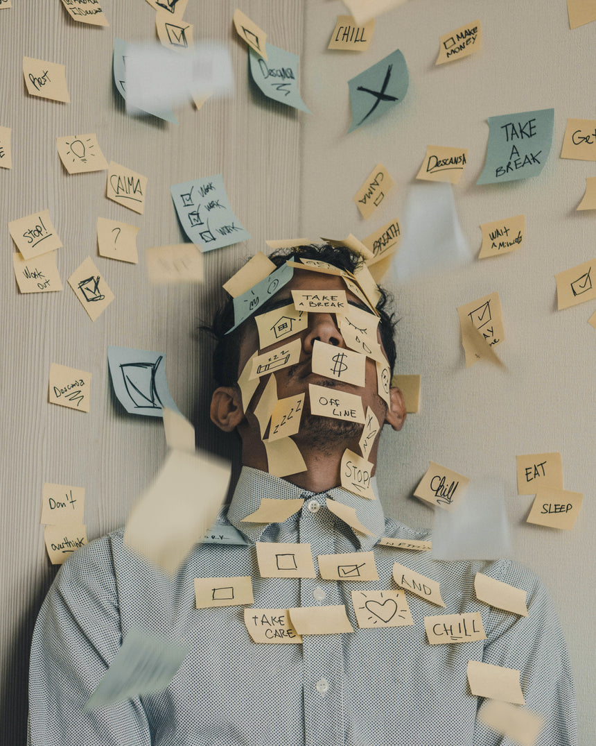 The Mór Partner Blog - Stress Awareness Month - Man with post it notes on face