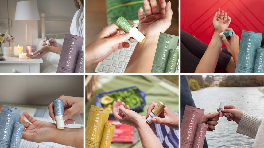 The Mór Card Scentered Aromatherapy Balms on Hands